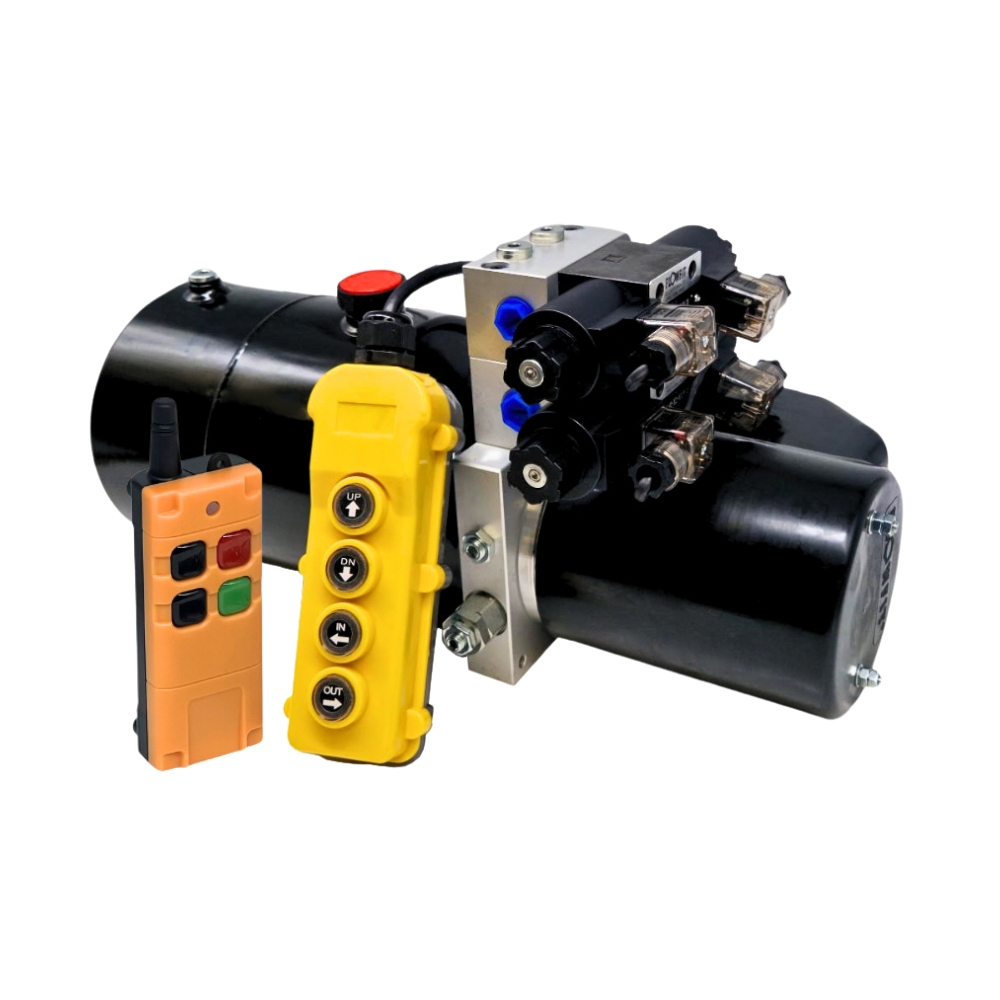 Flowfit 24V DC Double Acting, Double Solenoid Hydraulic Power Pack 1.6KW With 4L Steel Tank & Wireless Remote