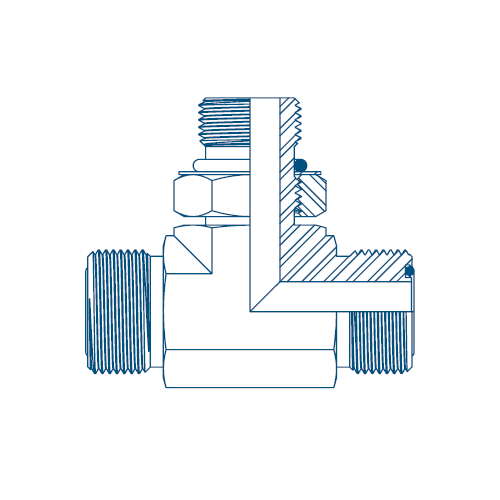 9/16 Orfs x 9/16 Orfs x 7/16 UNF M/M/M TEE Positional On Branch Hydraulic Adaptor