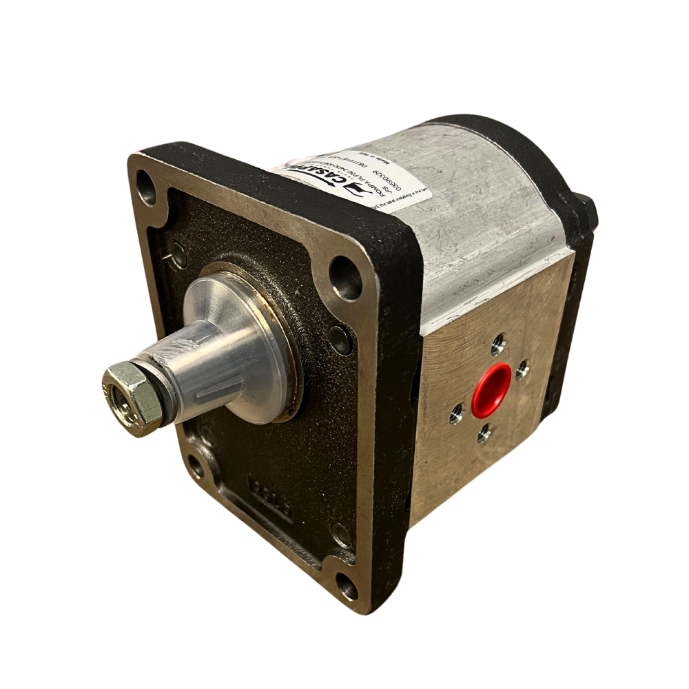 Casappa Cast Iron Hydraulic Gear Motor, Group 3, 34cc, Clockwise, 1:8 Shaft, 4 Bolt European Flange, Elbow Ports