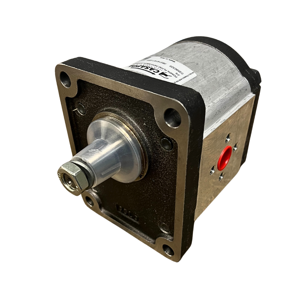 Casappa Cast Iron Hydraulic Gear Motor, Group 3, 34cc, Clockwise, 1:8 Shaft, 4 Bolt European Flange, Elbow Ports