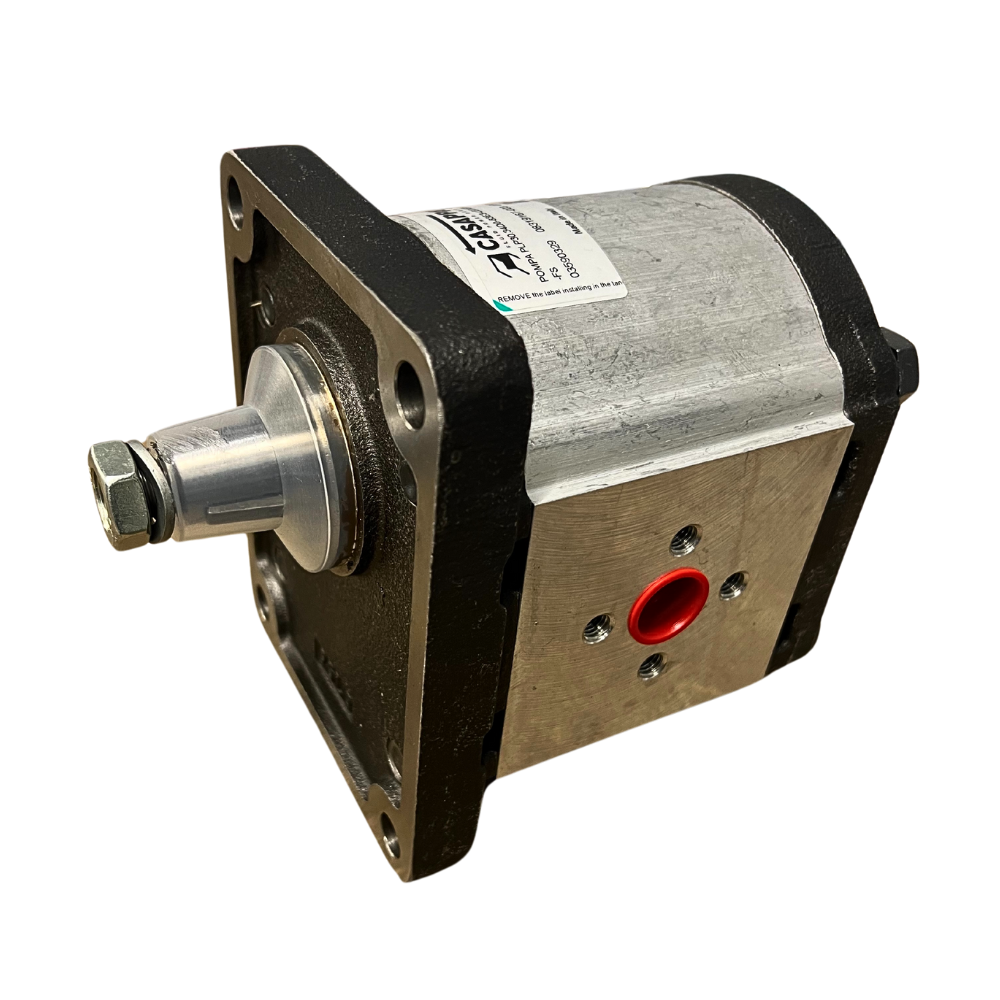 Casappa Cast Iron Hydraulic Gear Motor, Group 3, 34cc, Clockwise, 1:8 Shaft, 4 Bolt European Flange, Elbow Ports