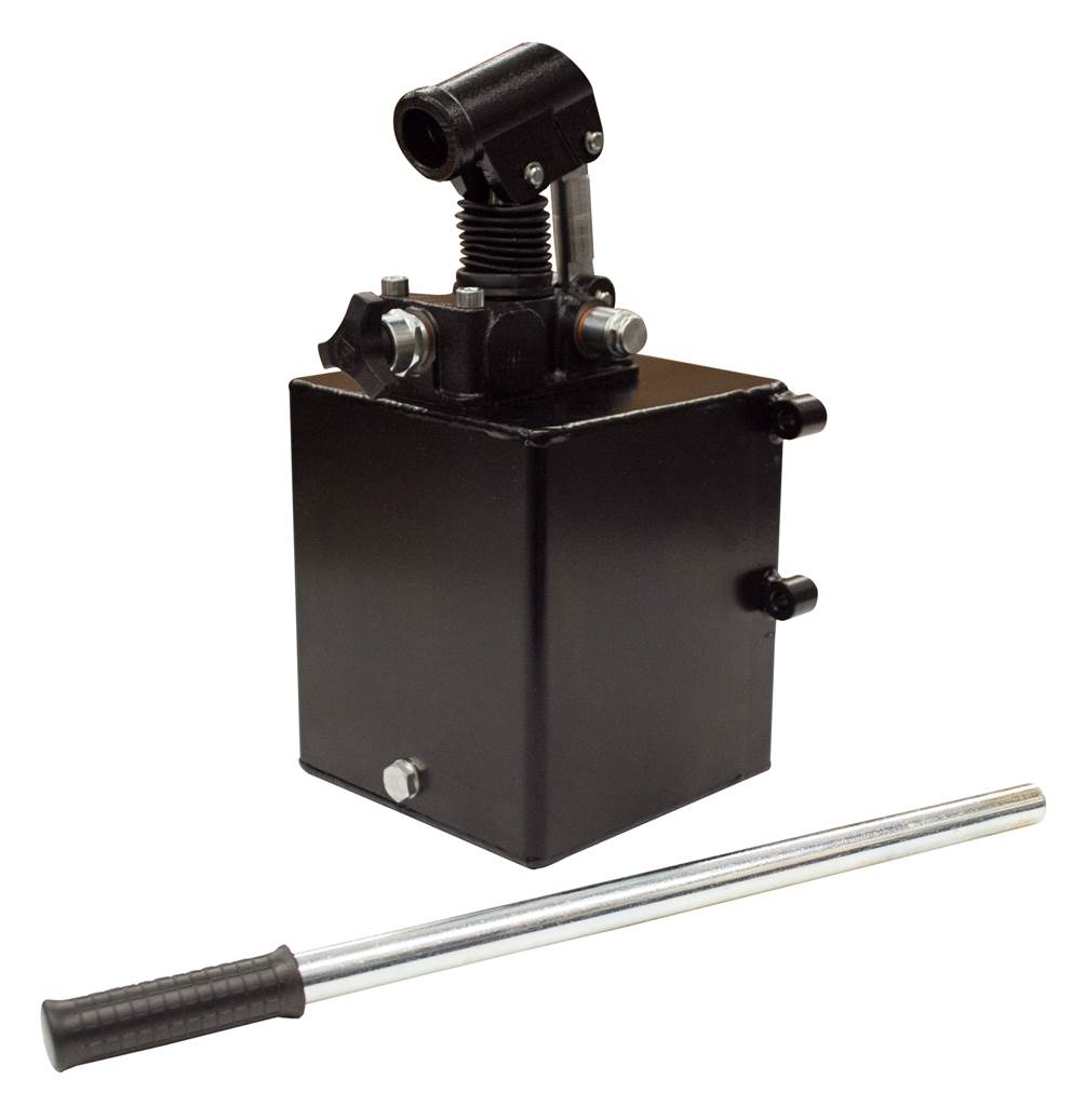 GL Hydraulic single acting Hand Pump assembly 6 cc with release knob, pressure relief valve 500 Bar rated, 5 litre steel tank and 600mm handlever