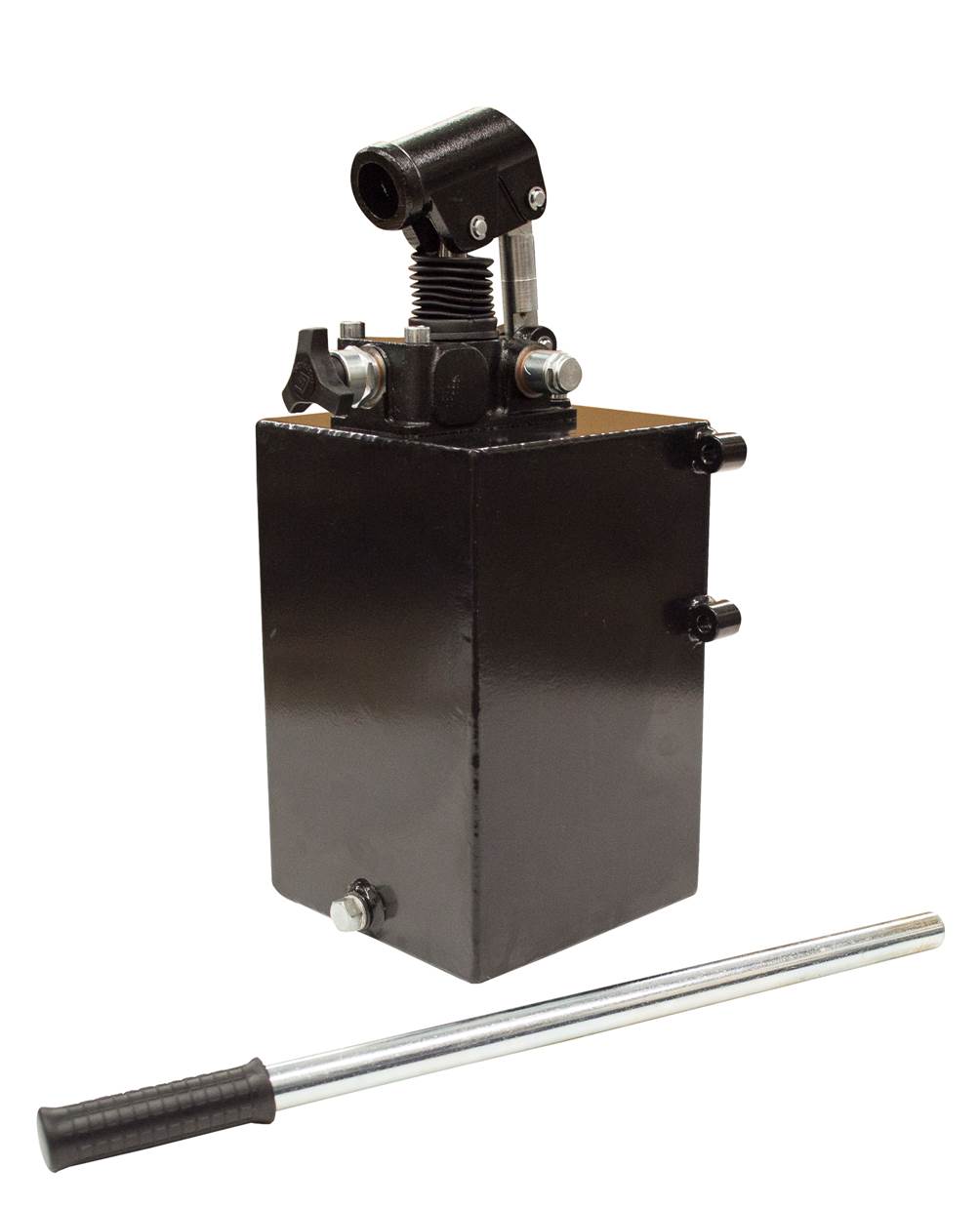 GL Hydraulic single acting Hand Pump assembly 6 cc with release knob, pressure relief valve 500 Bar rated, 7 litre steel tank and 600mm handlever