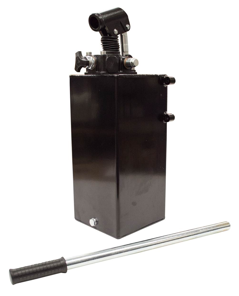 GL Hydraulic single acting Hand Pump assembly 6 cc with release knob, pressure relief valve 500 Bar rated, 10 litre steel tank and 600mm handlever