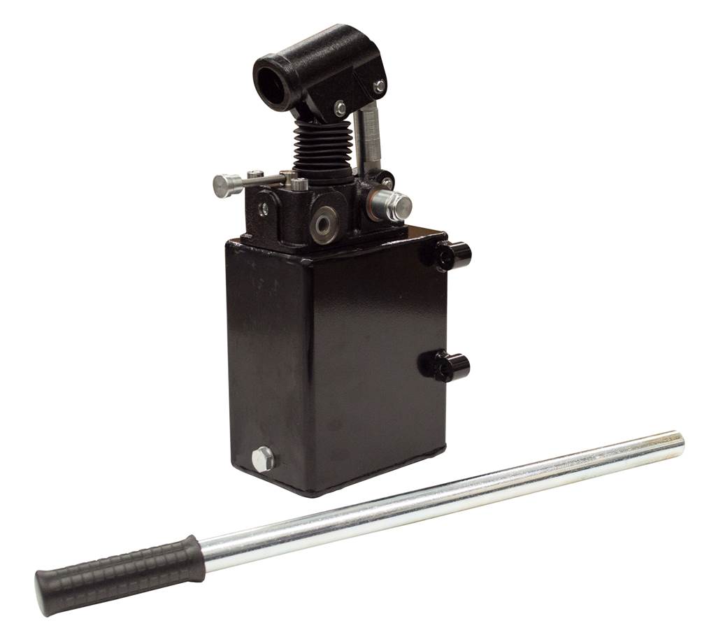 GL Hydraulic double acting Hand Pump assembly 6 cc with double acting changeover valve, pressure relief valve 500 Bar rated, 2 Litre steel tank and 600mm handlever