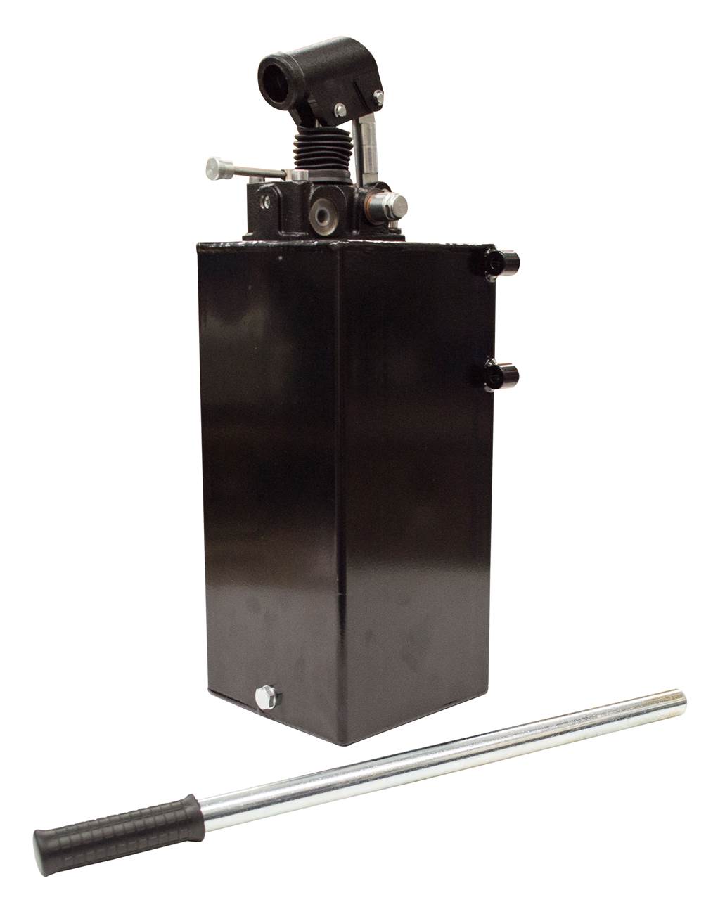 GL Hydraulic double acting Hand Pump assembly 6 cc with double acting changeover valve, pressure relief valve 500 Bar rated, 10 Litre steel tank and 600mm handlever