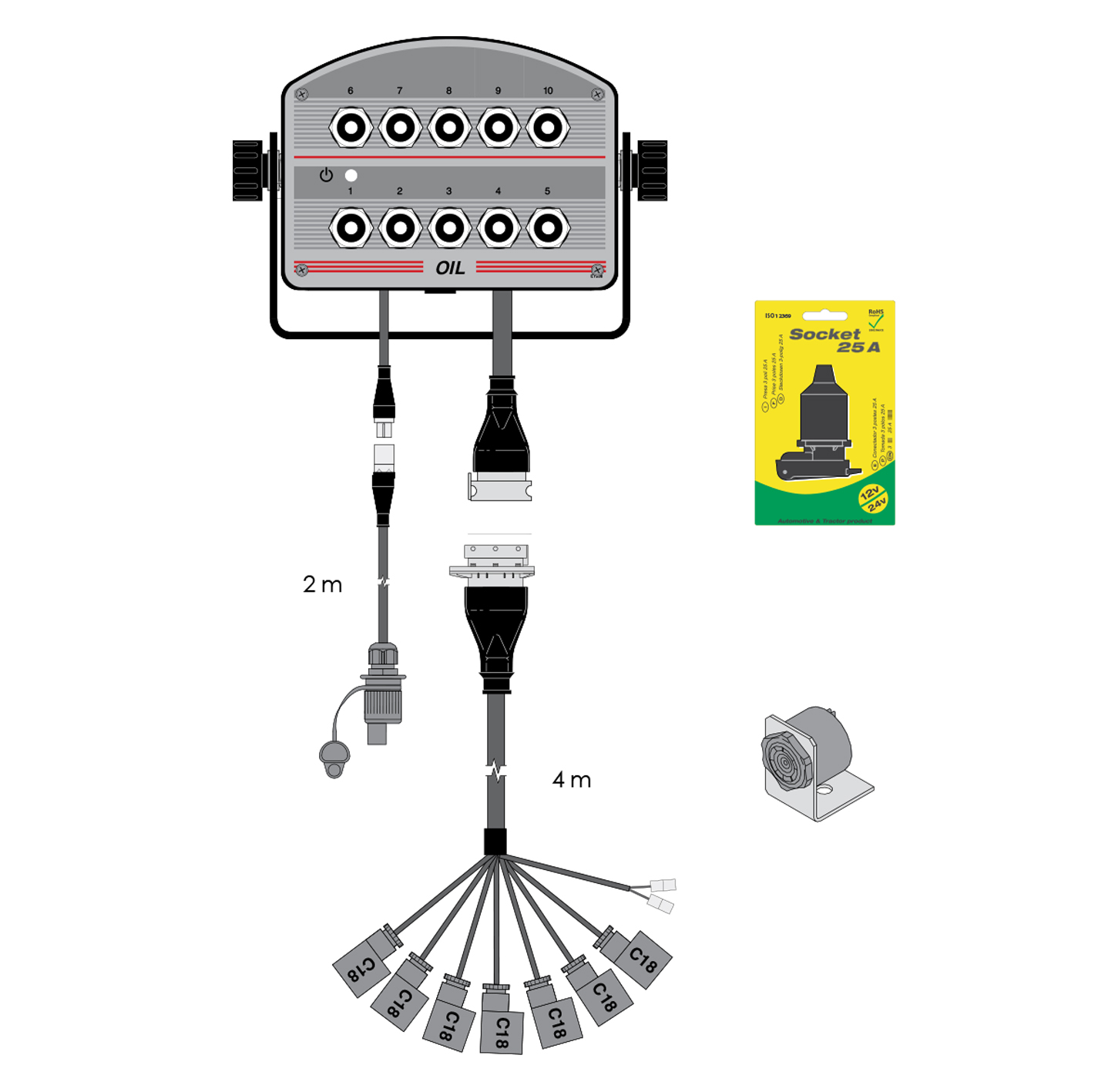 7 Switch Control Box Only for Electrohydraulic Manifolds, Wiring Included, 7 X D/SOL, 1 X Unloader