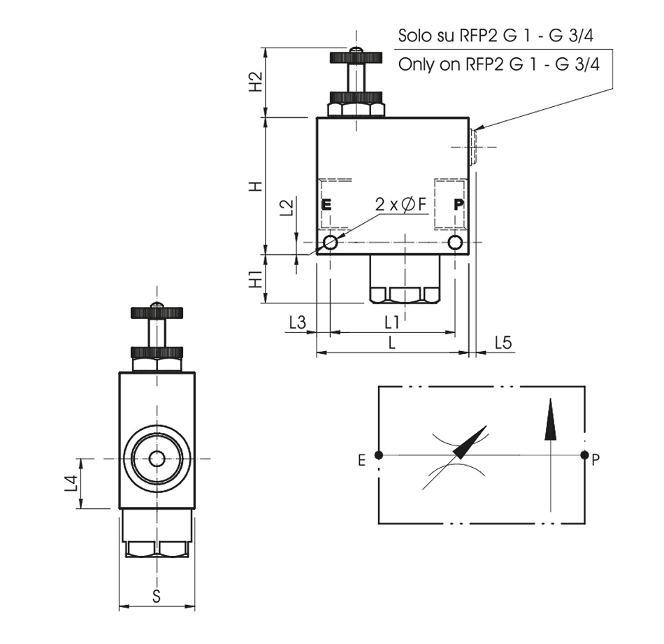 Hydraulic 2 Way Flow Compensated Control Valve, RFP2, 1"