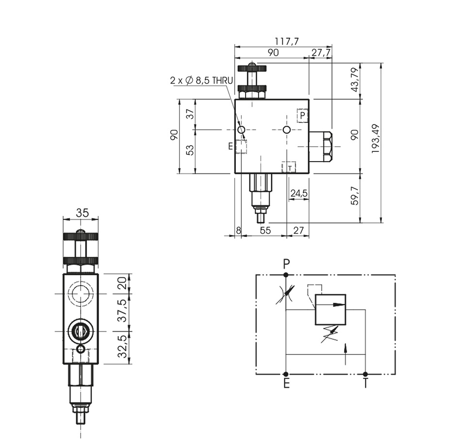 Hydraulic 3 Way Flow Control Valve With Excess to Tank And Relief Valve ...