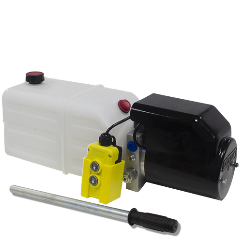 Flowfit 12V DC Single Acting Hydraulic Power pack with 8L Tank, Back Up Hand Pump 1.6KW