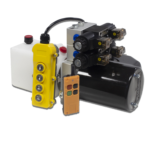 Flowfit 24V DC Double Acting, Double Solenoid Hydraulic Power pack 2KW with 2.5L Tank & Wireless Remote