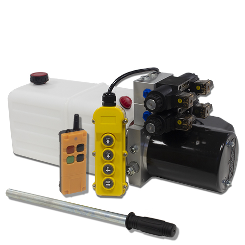 Flowfit 48V DC Double Acting, Double Solenoid Hydraulic Power pack with 4.5L Tank, Back Up Hand Pump & Wireless Remote 1.6KW