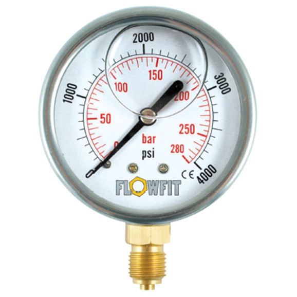 63mm Glycerine Filled Hydraulic Pressure Gauge 0-500 PSI (28 BAR) 1/4