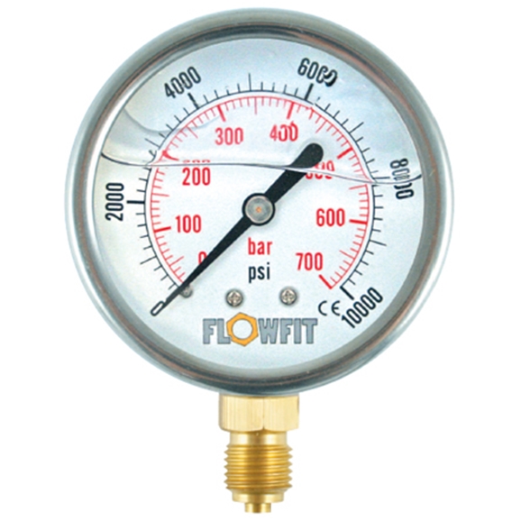 100mm Glycerine filled hydraulic pressure gauge 0-14500 PSI (1000 BAR) 1/2